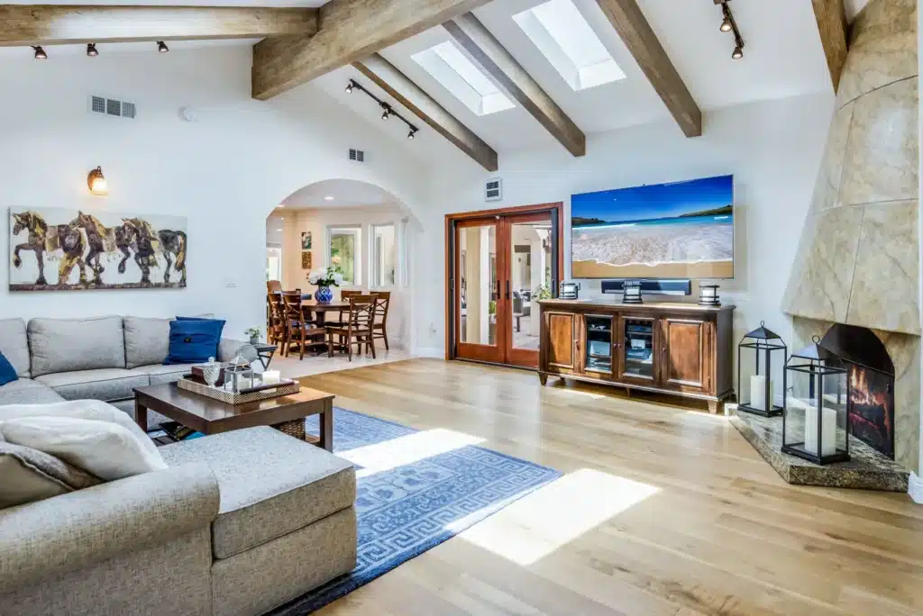 Great room with vaulted ceiling in a South Bay remodel