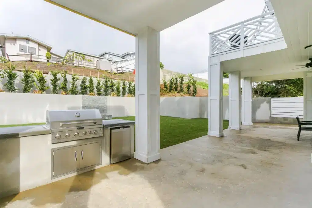 Outdoor kitchen and covered patio in a Manhattan Beach home
