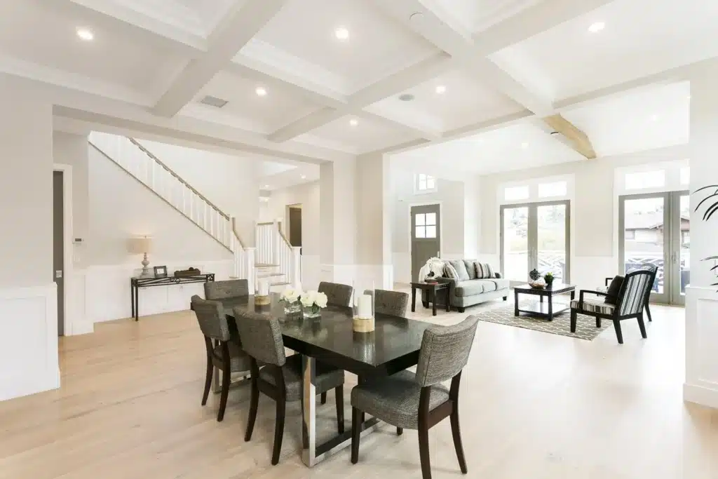 Open kitchen and dining space in a Manhattan Beach custom home