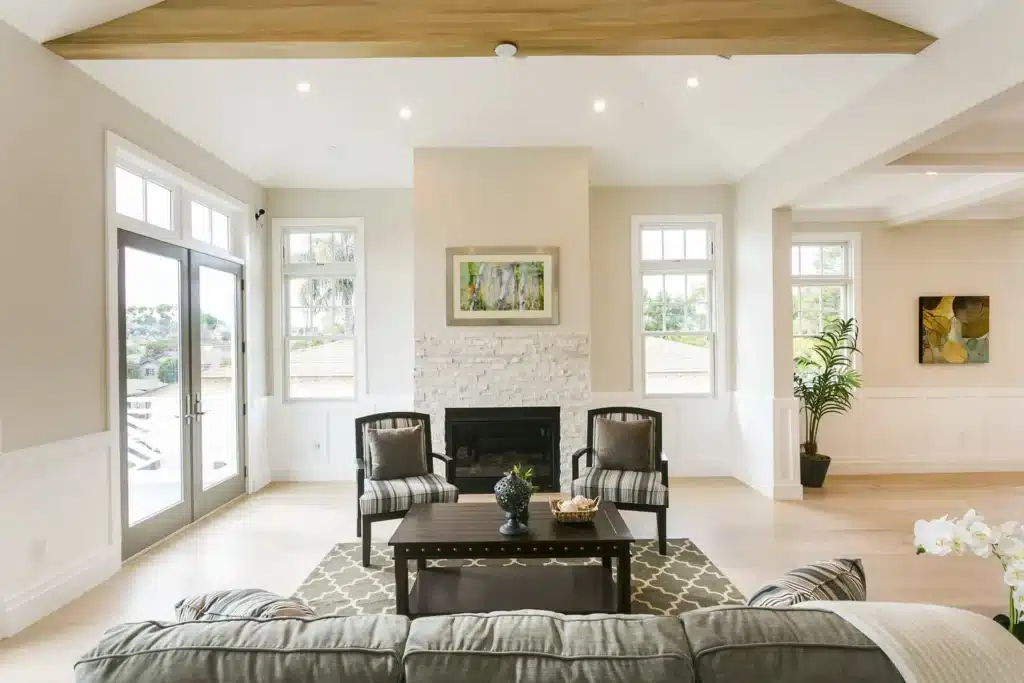Living room and fireplace in a Manhattan Beach custom build